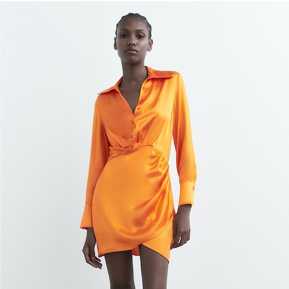 Zara long sleeve satin orange dress